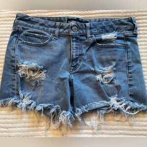 Express Distressed Light Blue Denim Cutoff Shorts